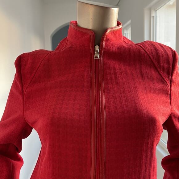 Victor Victoria Red Zipper Jacket Leather Trim Size IT42, USA M - Picture 5 of 13